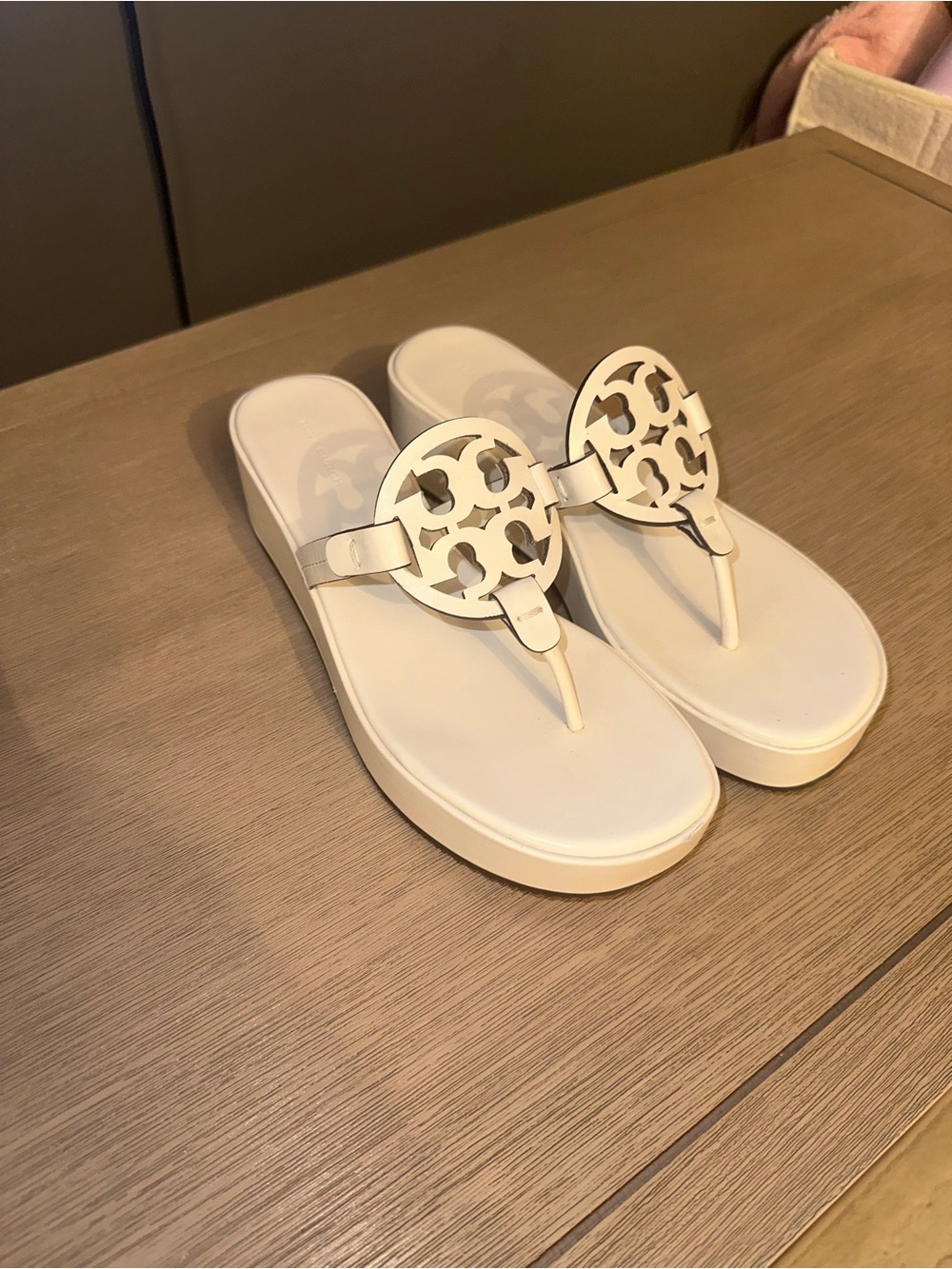 Tory Burch White Miller Wedge Sandals - Picture 3 of 14